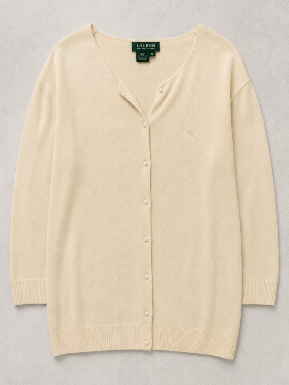Lauren Ralph Lauren Ivory Cardigan Sweater Size 2X Pearl Button Front 3/4 Sleeve